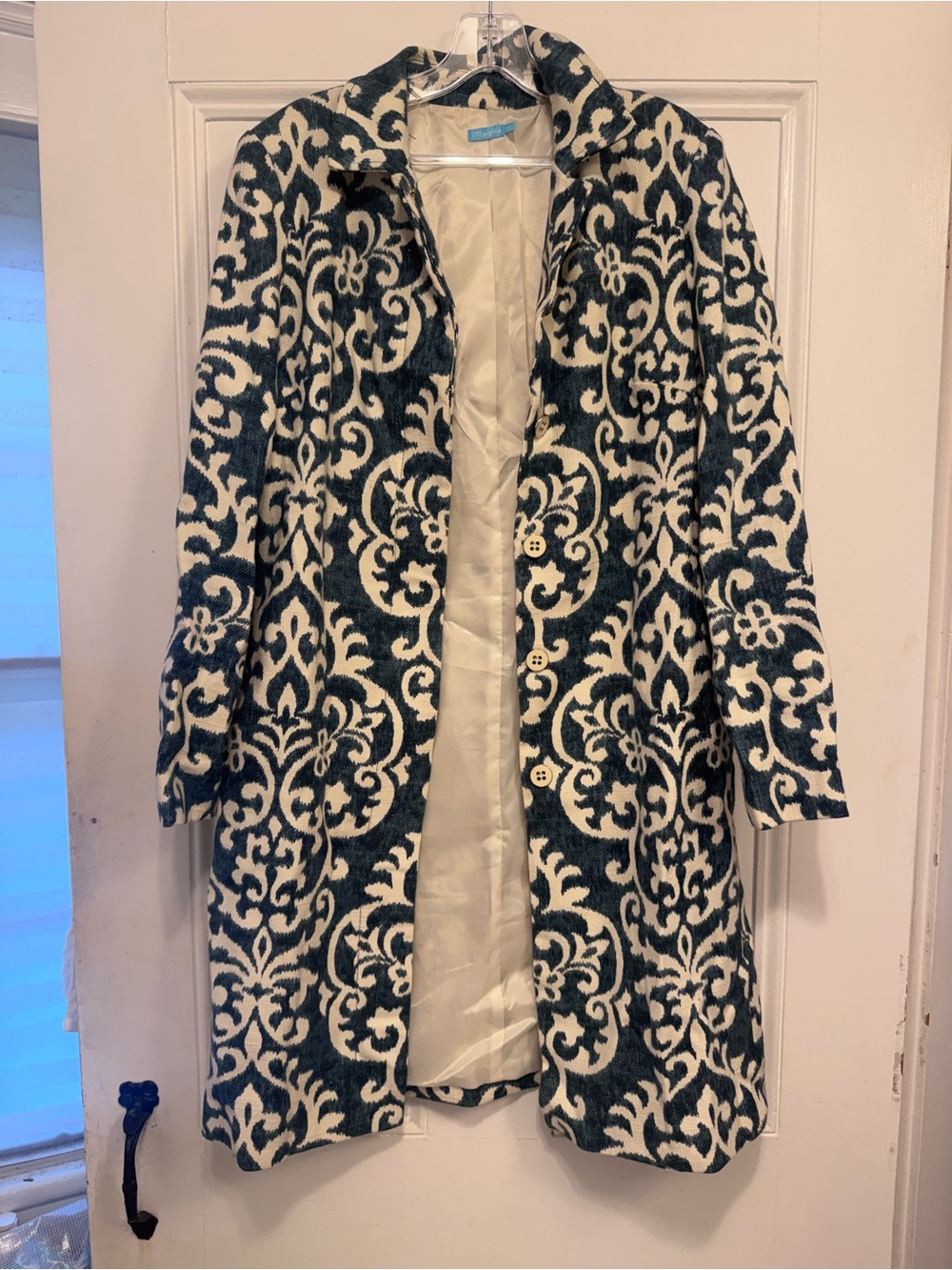 J. McLaughlin Blue and White Damask Coat